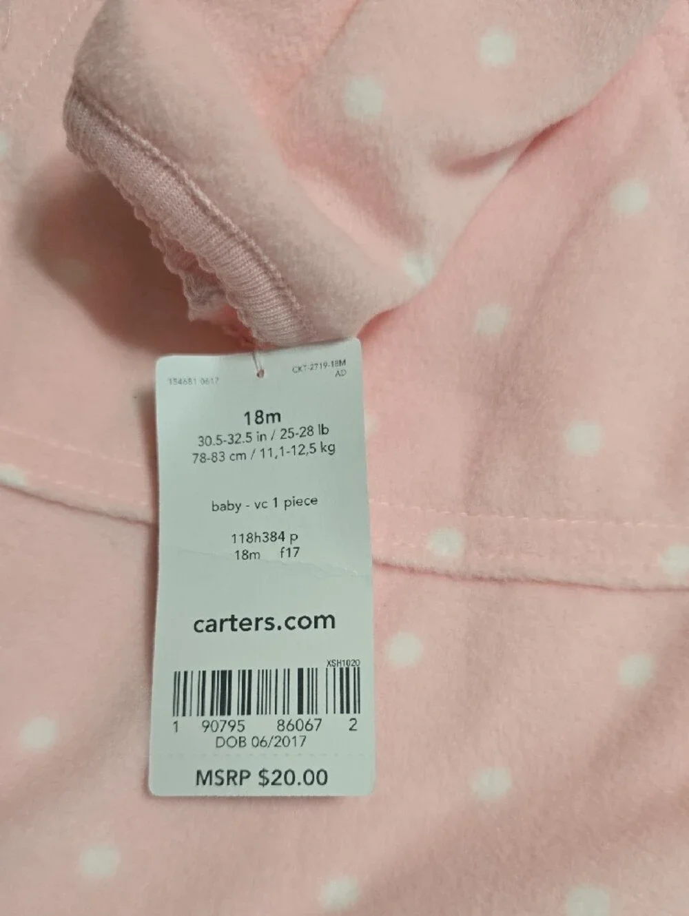 Carter's Pink Polka Dot Fleece One-Piece with Mouse Face